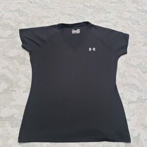 Under Armour Top Womens Medium Black Heatgear V-Neck‎ Short Sleeve